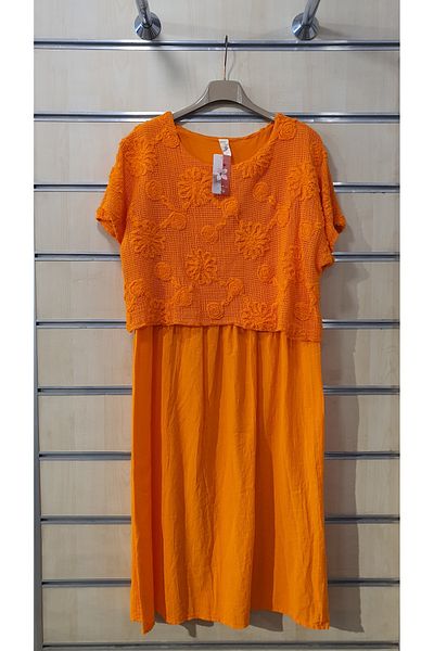 Park Moda Italian Dress Mesh Detailed Floral Motif Cotton Dress