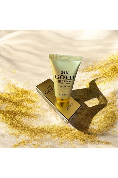 xaura كريم بي بي ذهبي عيار 24 قيراط بعامل حماية من الشمس SPF50+ كريم بي بي يحتوي على 99.9% من الذهب الخالص