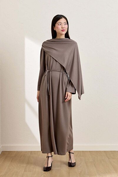 Ceylan Otantik Mink Shawl Collar Dress
