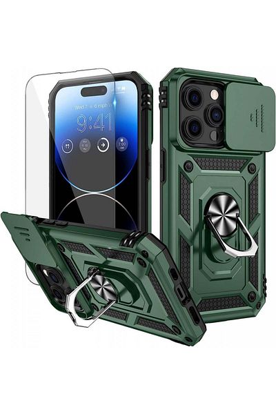 HWeggo Protective case with ring compatible with iPhone 14 Pro HWeggo, polycarbonate/polyurethane, green