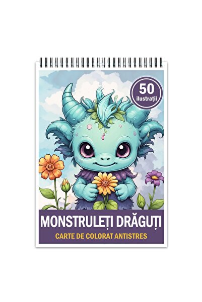 Legendary Gifts Carte de colorat antistres, 50 de ilustrații cu monștri drăguți, Format: A4