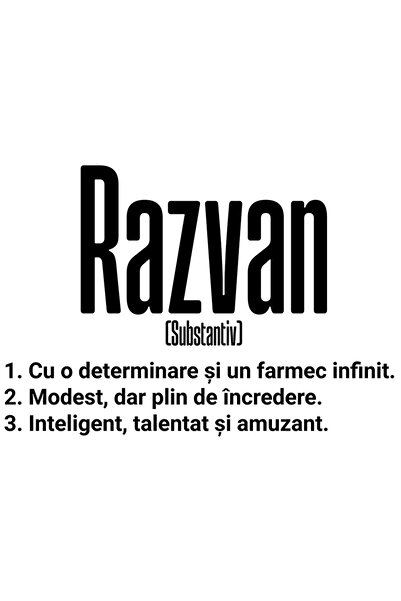 StoryGift Romania Sticker Eticheta 50CM Cu Numele Razvan, Determinare, Modest...