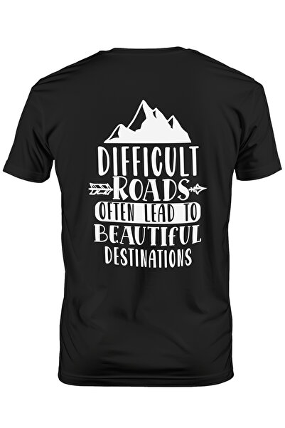 StoryGift Romania Tricou bărbătesc cu mesajul „drumuri dificile duc adesea la destinații frumoase” cu imprimeu Stg