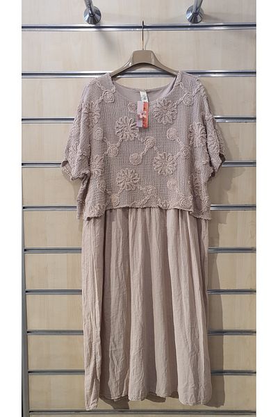 Park Moda Italian Dress Mesh Detailed Floral Motif Cotton Dress