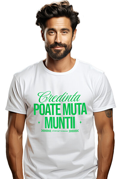 StoryGift Romania Tricou bărbătesc cu citat motivațional și text „Faith Can M...