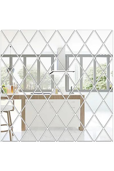 MACVI Set 32 Oglinzi Acrilice Macvi® autoadezive din PVC pentru decor perete argintiu 50 x 100 cm Premium