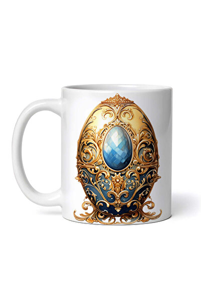 OEM Cană albă personalizată, ouă decorate cu diamante albastre, INOVATIX®. 330ml