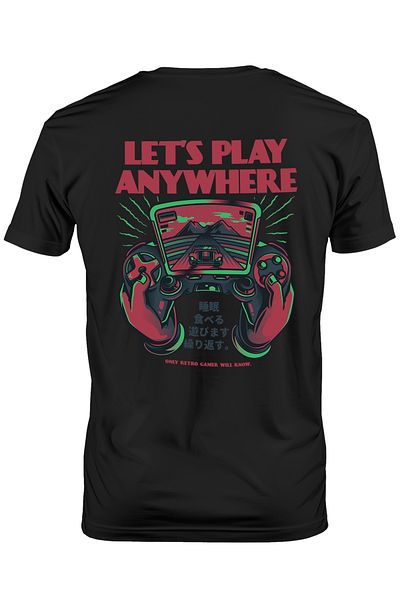 StoryGift Romania Men's T-shirt With Colorful Text In English Let's Play Anywhere, Video Game Controller, Ecrstg