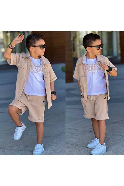 JOYBOY KİDS Black Pocket Cover Shirt Daily 3 Piece Set Sports Festive Boy's Set