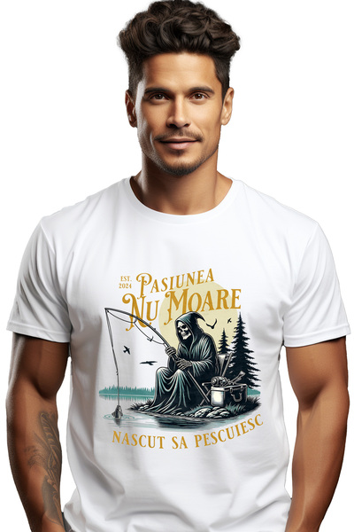 StoryGift Romania Tricou bărbătesc Born To Fish - Passion Never Dies cu impri...