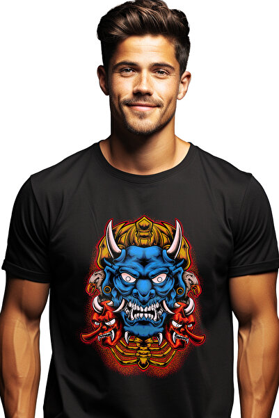 StoryGift Romania Tricou bărbătesc cu mască Oni, vultur, asiatic, schelet, co...