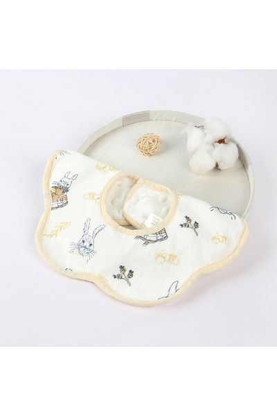 Flippy Bavetă Bebe Floare, Bumbac, Impermeabilă, Capse, Model Iepuraș, 0–12 Luni, 26x29 Cm, Alb