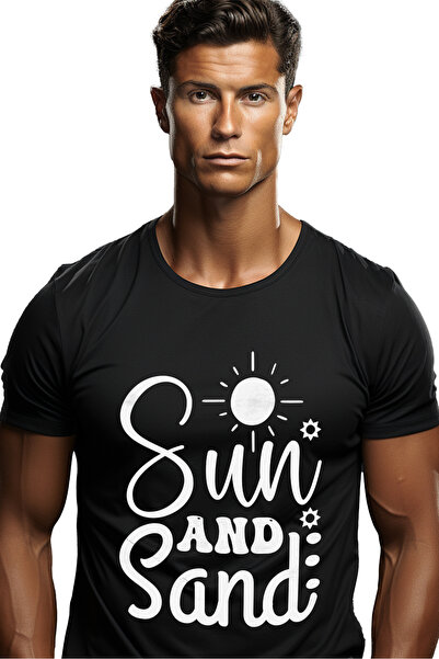 StoryGift Romania Tricou bărbătesc cu textul în engleză „sun And Sand” - Soar...