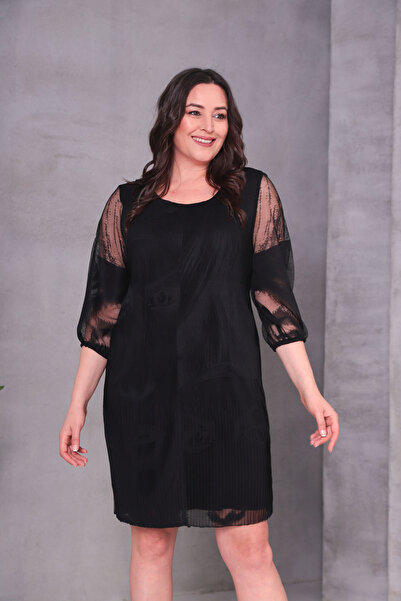 Shahiqa Büyük Beden Piliseli Şifon Elbise