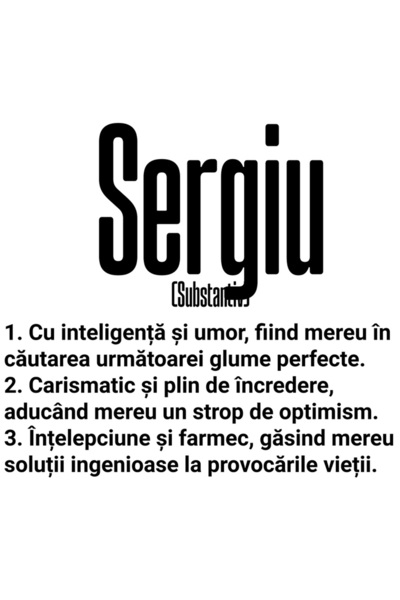 StoryGift Romania Sticker Eticheta 50CM Cu Numele Sergiu, Inteligenta, Umor, ...