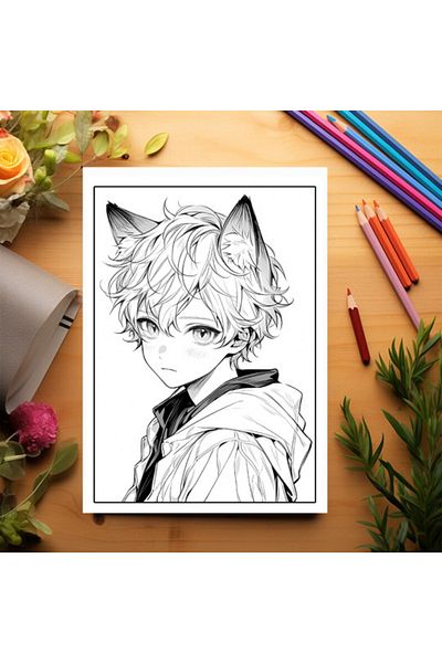 Legendary Gifts Anti-stress Coloring Book, 50 Illustrations, Anime Necko Boys, 106 Pages, Format: A5