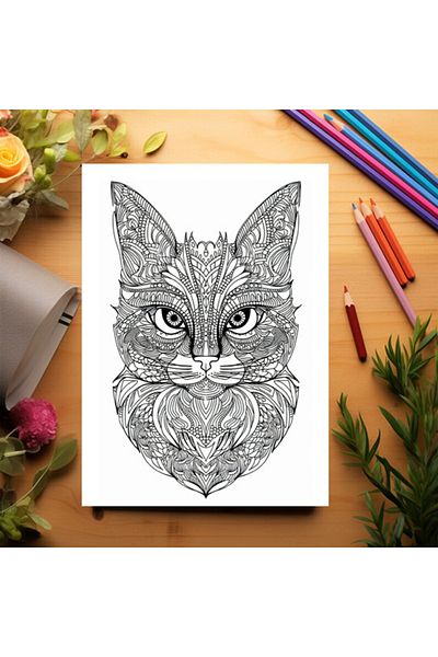 Legendary Gifts Adult Coloring Book, 50 Illustrations Of Mandala Cats, 106 Pages, Format: A5