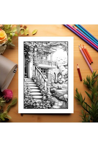 Legendary Gifts Adult Coloring Book, 50 Illustrations, Picturesque Houses, 106 Pages, Format: A5