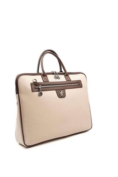 Silver Polo حقيبة كمبيوتر محمول وحقيبة عمل للنساء باللون الفضي والبيج والبني SP1175