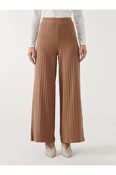 LC Waikiki Lcw Eco Brown Elastic Waist Wide Leg Women's Trousers