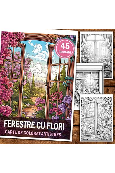 Legendary Gifts Anti-stress Coloring Book, 45 Illustrations Windows With Flowers, 106 Pages, Format: A5