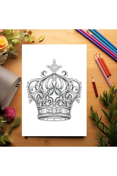 Legendary Gifts Anti-stress Coloring Book, 30 Illustrations, Royal Crowns, 66 Pages, Format: A5