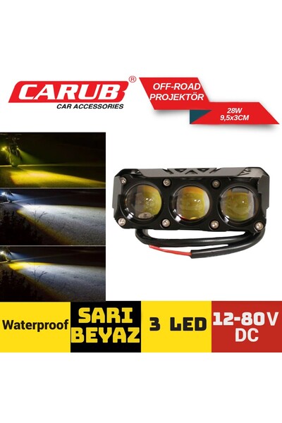 Carub SİS FARI (1 ADET) OFF-ROAD 12-80V 3LED 28W SARI-BEYAZ 9,5X3CM