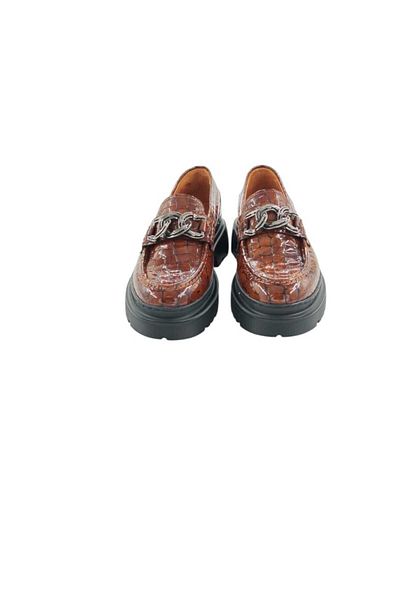 Oneka Shoes 130824Lktr989 Men's Casual Loafer Ring Buckle Brown Crocodile Patent Leather