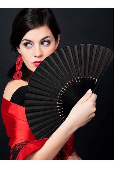 Generic FANS Black Silk Fabric Folding Hand Held Fan with a Pouch Bamboo Ribs Chinese Vintage Handheld Girls