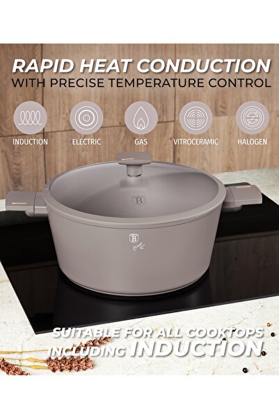 Berlinger Set de vase de gătit din titan, tigăi antiaderente, 10 buc., colecția Taupe, toate aragazurile cu inducție, gaz și electrice