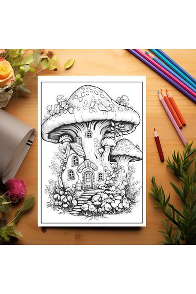 Legendary Gifts Coloring Book, 50 Illustrations, Mushroom Houses, 106 Pages, Format: A5