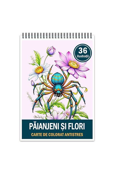 Legendary Gifts Anti-stress Coloring Book, 36 Spiders And Flowers Illustrations, 78 Pages, Format: A5