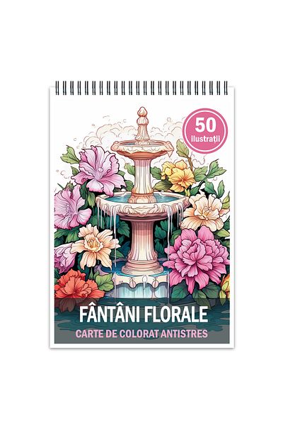 Legendary Gifts Anti-stress Coloring Book, 50 Floral Fountains Illustrations, 106 Pages, Format: A5