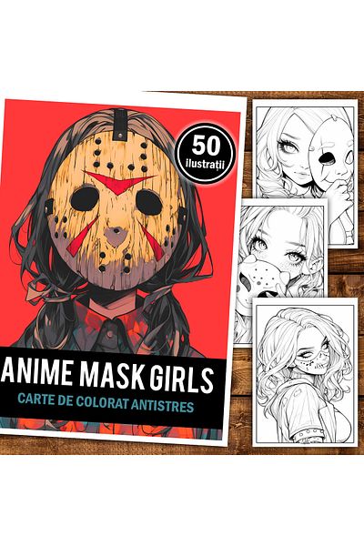 Legendary Gifts Anti-stress Coloring Book, 50 Illustrations, Anime Mask Girls, 106 Pages, Format: A5