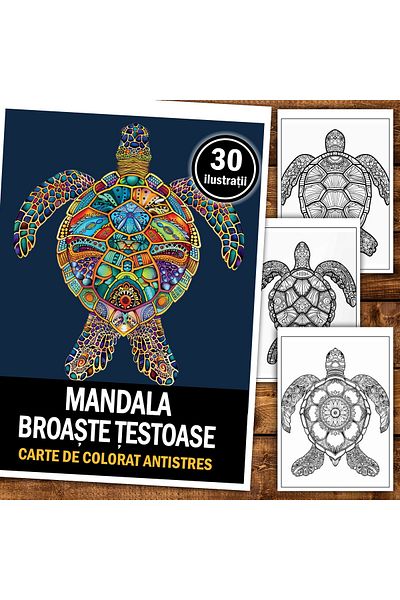 Legendary Gifts Anti-stress Coloring Book, 30 Illustrations Mandala Turtles, 66 Pages, Format: A5