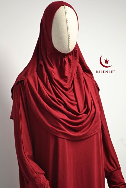 Bilenler Γυναικείο χτενισμένο βαμβακερό φόρεμα προσευχής με αυτοκαλυμμένο μαντήλι άνετο και ευρείας εφαρμογής – ένα κομμάτι