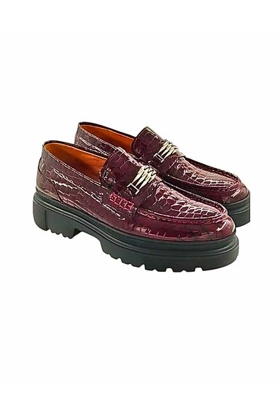 Oneka Shoes 130824Lktr987 Men's Casual Loafer Kilim Buckle Burgundy Crocodile Patent Leather