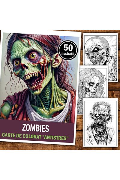 Legendary Gifts Anti-stress Coloring Book, 50 Zombies Illustrations, 106 Pages, Format: A5