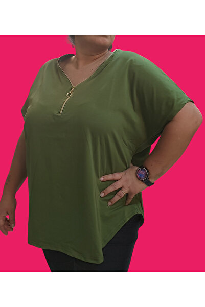 Barato Μπλούζα Premium από βαμβακερό ύφασμα με λεπτομέρεια με φερμουάρ με λαιμόκοψη σε σχήμα V