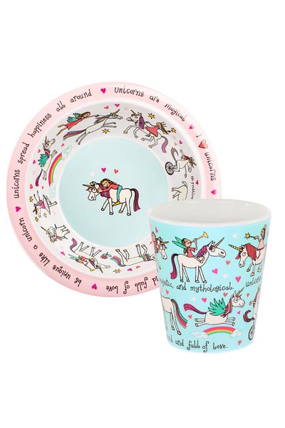 Tyrrell Katz Melamine Feeding Bowl and Drinking Cup // Unicorn