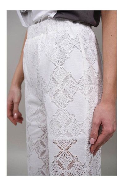 Y TWO WOMEN Semi-Transparent Long Pants With Dreamy Embroidery White S-m