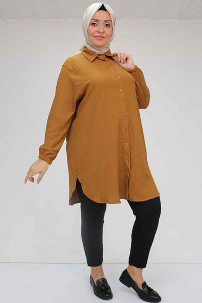 Eslina 58007 Plus Size Men's Collared Twisted Shirt - Tan
