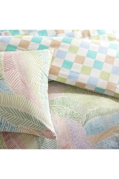 Taç Double bed linen with elastic 100% cotton ranforce, duvet cover sheet 200x220cm, palm leaves, TA