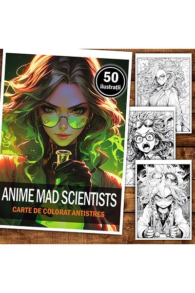 Legendary Gifts Anti-stress Coloring Book, 50 Illustrations, Anime Mad Scientists, 106 Pages, Format: A5