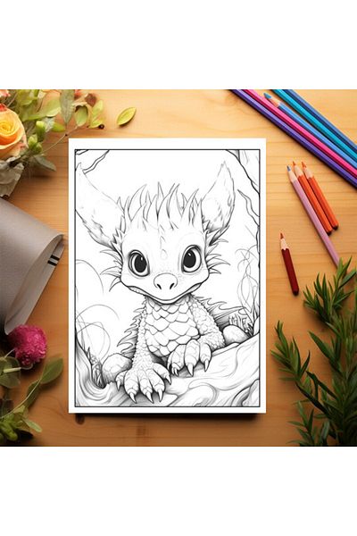 Legendary Gifts Coloring Book, 50 Illustrations, Baby Dragons, 106 Pages, Format: A5