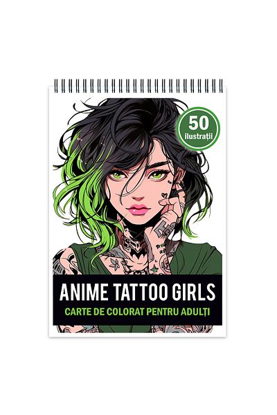 Legendary Gifts Adult Coloring Book, 50 Illustrations, Anime Tattoo Girls, 106 Pages, Format: A5