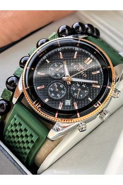 FERRO Sport Men's Watch, Active Functions, Green Silicone, with Calendar, Bracelet Gift