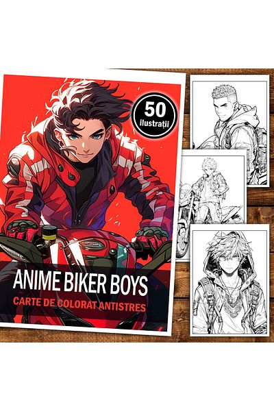 Legendary Gifts Anti-stress Coloring Book, 50 Illustrations, Anime Biker Boys, 106 Pages, Format: A5