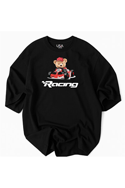 JDM Formula Teddy Bear Sa deznom JDM grafička majica Oversize kroj 100% pamuk...