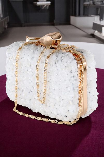 HFKY Μίνι βραδινή τσάντα φορέματος Crystal Stone. Λευκή βραδινή τσάντα